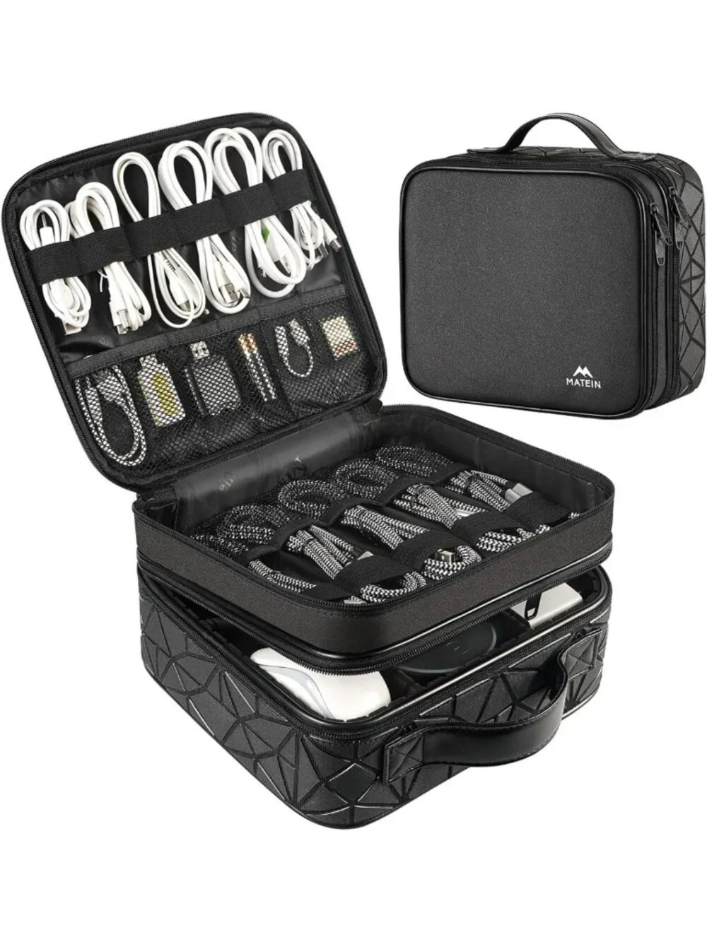 Travel Tech Organizer Bag | Waterproof Cord Storage Case, Double Layer, Portable